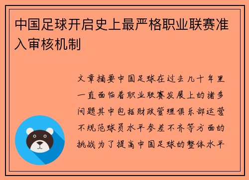 中国足球开启史上最严格职业联赛准入审核机制 中国足球开启史上最严格职业联赛准入审核机制